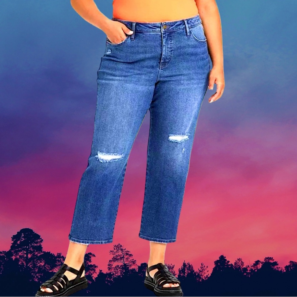 🆕Ava & Viv Women’s Blue medium-wash high-rise cropped Straight Denim Jeans❤️24W